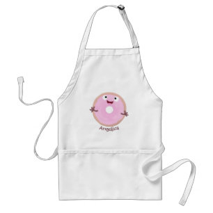 Cute happy roze glaasje donut cartoon standaard schort