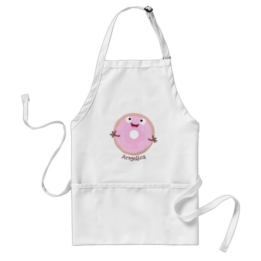Cute happy roze glaasje donut cartoon standaard schort (Voorkant)