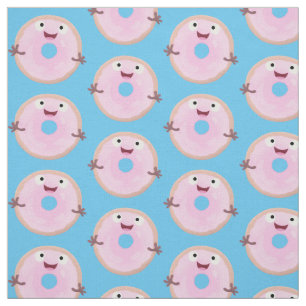 Cute happy roze glaasje donut cartoon stof