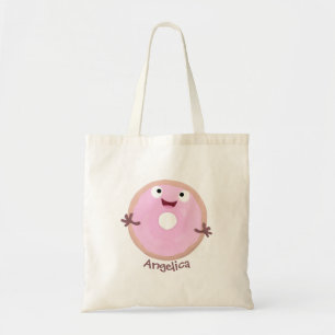 Cute happy roze glaasje donut cartoon tote bag