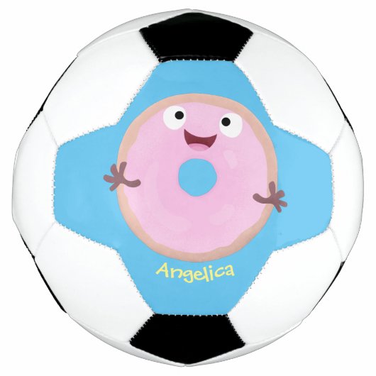 Cute happy roze glaasje donut cartoon voetbal (Voorkant)