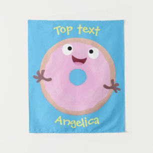 Cute happy roze glaasje donut cartoon wandkleed