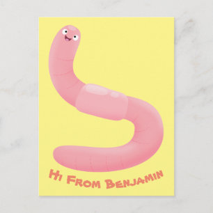 Cute happy roze regenworm cartoon briefkaart