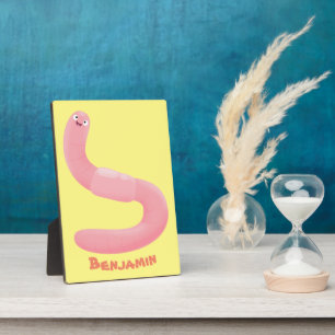 Cute happy roze regenworm cartoon fotoplaat