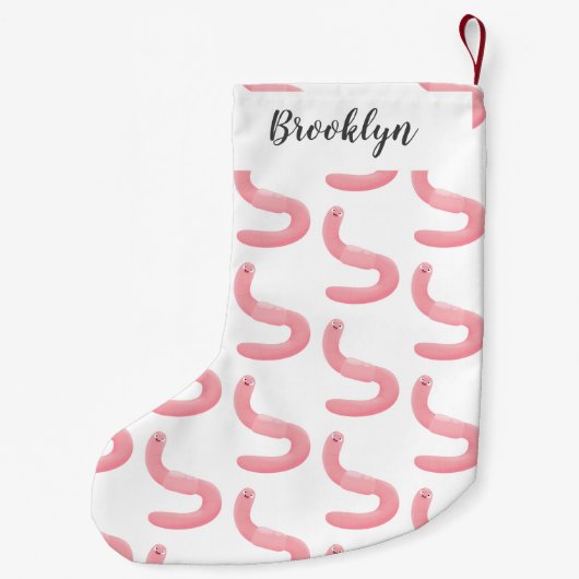 Cute happy roze regenworm cartoon kleine kerstsok (Achterkant)