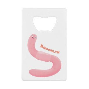 Cute happy roze regenworm cartoon kredietkaart flessenopener