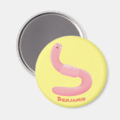 Cute happy roze regenworm cartoon magneet (Voorkant / Achterkant)