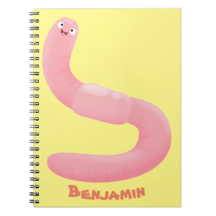 Cute happy roze regenworm cartoon notitieboek