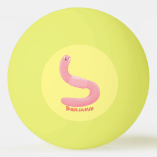 Cute happy roze regenworm cartoon pingpongballen