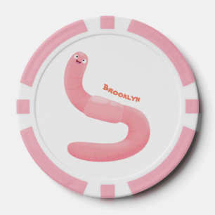 Cute happy roze regenworm cartoon poker chips