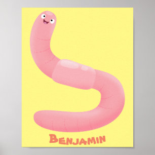 Cute happy roze regenworm cartoon poster