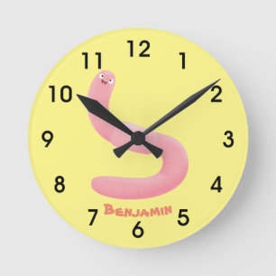 Cute happy roze regenworm cartoon ronde klok