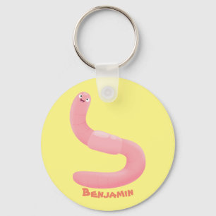 Cute happy roze regenworm cartoon sleutelhanger