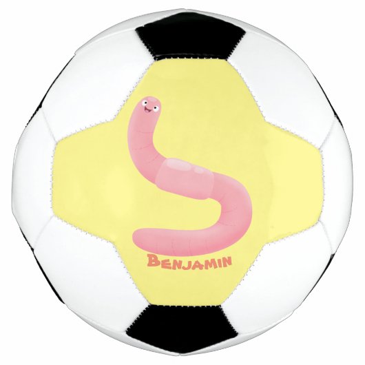 Cute happy roze regenworm cartoon voetbal (Voorkant)