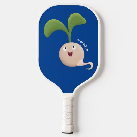 Cute happy seed cartoon illustratie pickleball paddle (Achterkant)