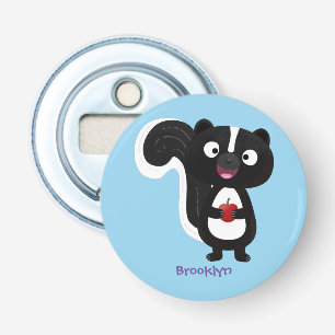 Cute happy skunk cartoon illustratie button flesopener