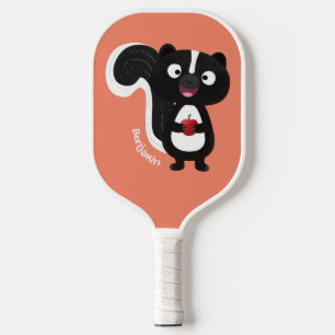 Cute happy skunk cartoon illustratie pickleball paddle