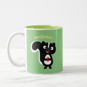 Cute happy skunk cartoon illustratie tweekleurige koffiemok