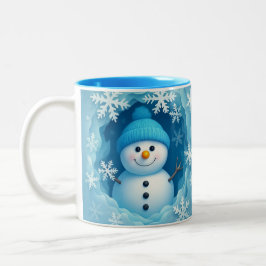Cute Happy Snowman Face Personalized Coffee Mug Tweekleurige Koffiemok