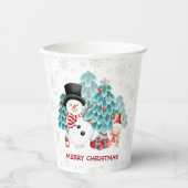 Cute Happy Snowman-kerstfeestartikelen Papieren Bekers (Voorkant)