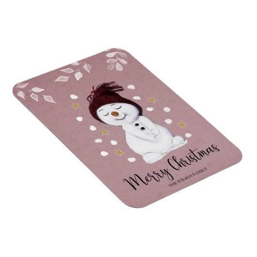 Cute Happy Snowman Pink kerstavond Magneet (Rechterzijde)