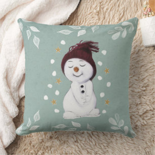 Cute Happy Snowman Winter Blue Kerstmis Kussen