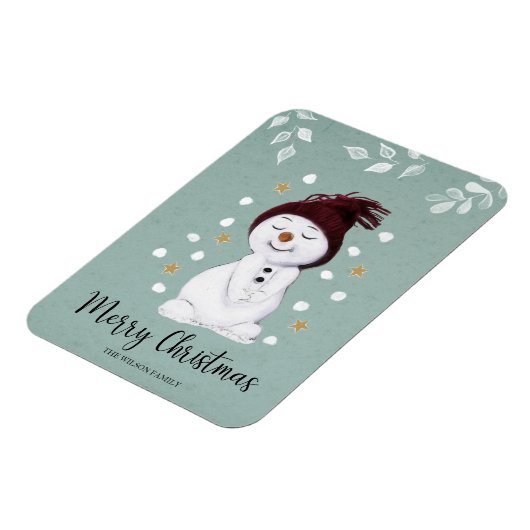 Cute Happy Snowman Winter Blue Kerstmis Magneet (Linkerzijde)