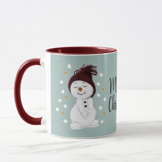 Cute Happy Snowman Winter Blue Kerstmis Mok (Links)