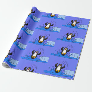 Cute happy springing pinguin cartoon illustratie cadeaupapier