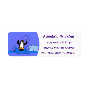Cute happy springing pinguin cartoon illustratie etiket