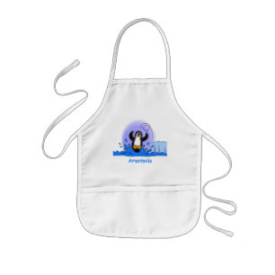 Cute happy springing pinguin cartoon illustratie kinder schort
