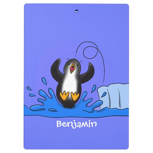 Cute happy springing pinguin cartoon illustratie klembord (Achterkant)