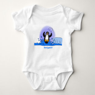 Cute happy springing pinguin cartoon illustratie romper