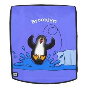 Cute happy springing pinguin cartoon illustratie rugtassen