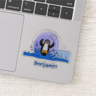 Cute happy springing pinguin cartoon illustratie sticker