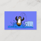 Cute happy springing pinguin cartoon illustratie visitekaartje (Achterkant)