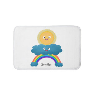 Cute happy sun wolwolk regenboog cartoon badmat