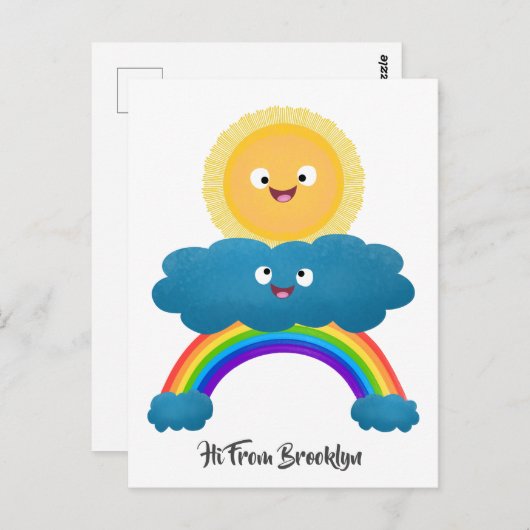 Cute happy sun wolwolk regenboog cartoon briefkaart (Voorkant / Achterkant)