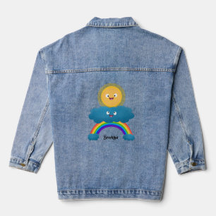 Cute happy sun wolwolk regenboog cartoon denim jacket