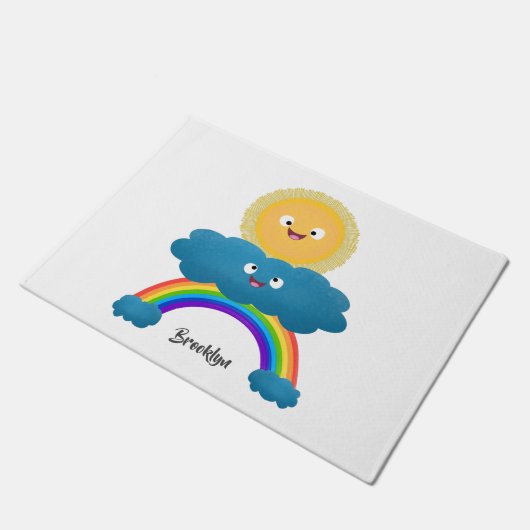 Cute happy sun wolwolk regenboog cartoon deurmat (Schuin)