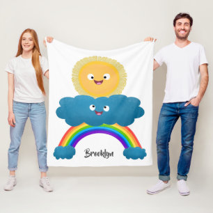 Cute happy sun wolwolk regenboog cartoon fleece deken