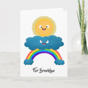 Cute happy sun wolwolk regenboog cartoon kaart
