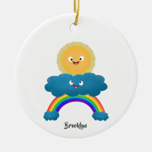 Cute happy sun wolwolk regenboog cartoon keramisch ornament