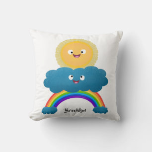 Cute happy sun wolwolk regenboog cartoon kussen