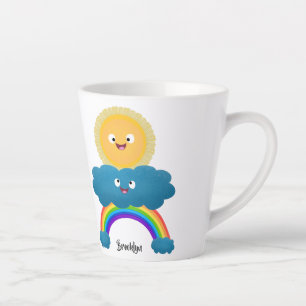 Cute happy sun wolwolk regenboog cartoon latte mok