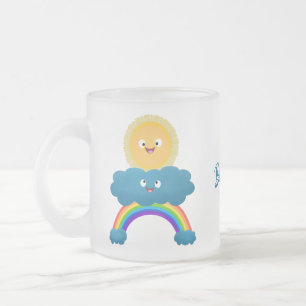 Cute happy sun wolwolk regenboog cartoon matglas koffiemok