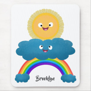 Cute happy sun wolwolk regenboog cartoon muismat