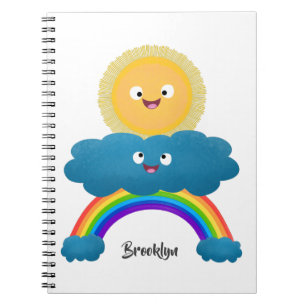 Cute happy sun wolwolk regenboog cartoon notitieboek
