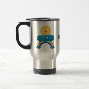 Cute happy sun wolwolk regenboog cartoon reisbeker