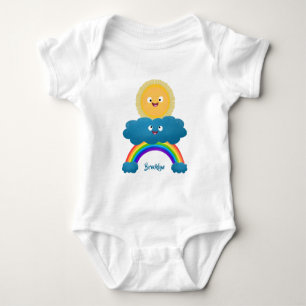 Cute happy sun wolwolk regenboog cartoon romper